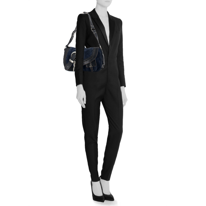 Bolso de mano Christian Dior autres sacs et maroquinerie en cuero marrón y ante azul - Detail D1