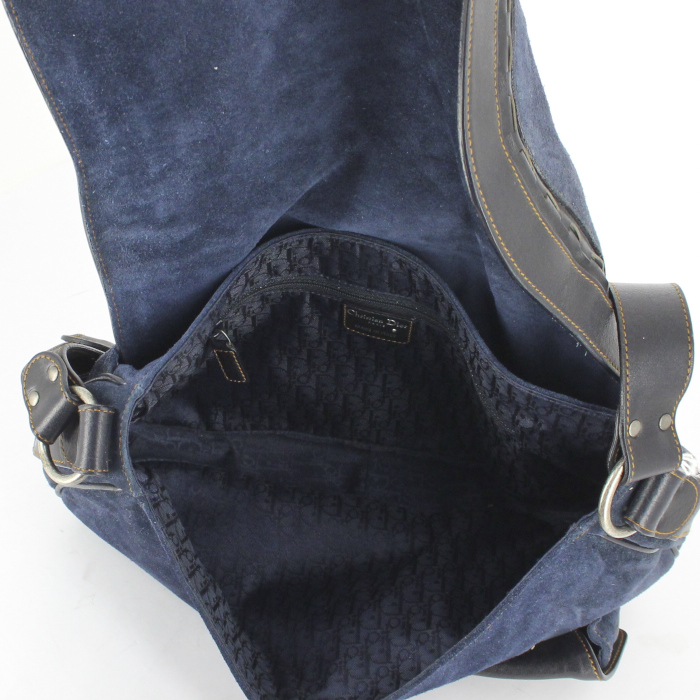 Bolso de mano Christian Dior autres sacs et maroquinerie en cuero marrón y ante azul - Detail D2