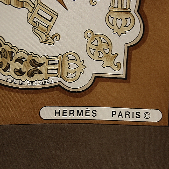 Foulard quadrato Hermes Carre Hermes in tela beige e marrone - Detail D2