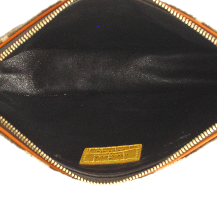 Borsa Louis Vuitton in tessuto monogrammato marrone e giallo e coccodrillo giallo - Detail D2