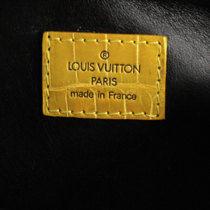 Sac à main Louis Vuitton en tissu monogrammé marron et jaune et crocodile jaune - Detail D3