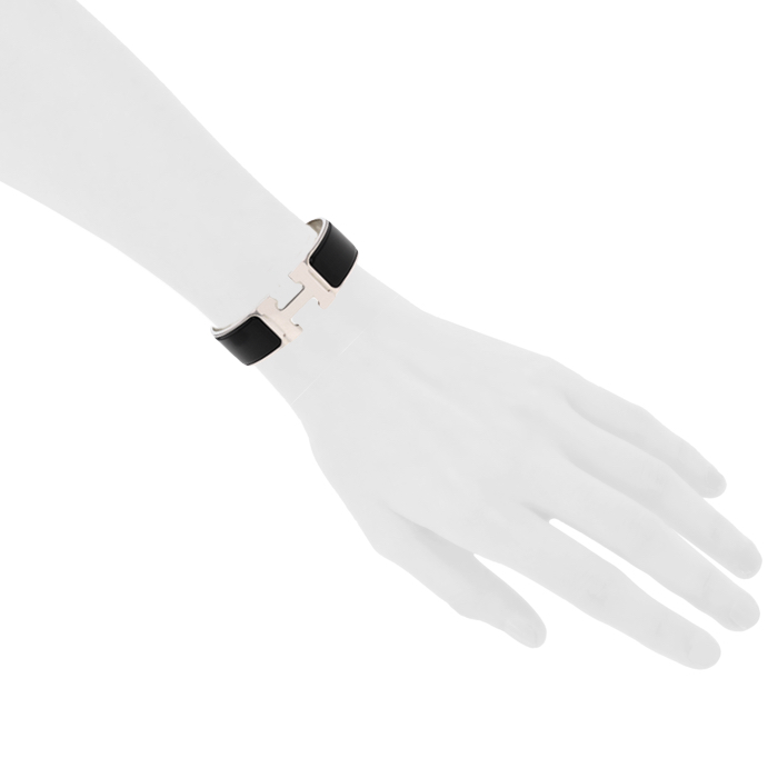 Bracciale Hermes Clic Clac modello grande in palladio e smalto nero - Detail D1