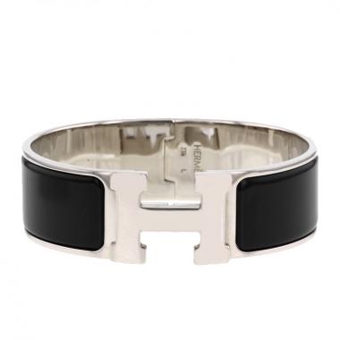 Bracelet Hermes Clic Clac grand modèle en palladium et émail noir