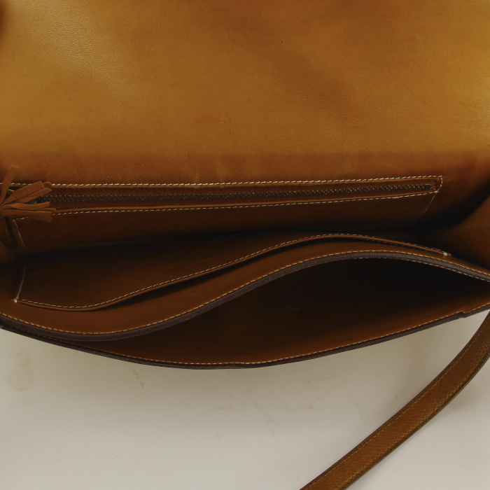 Borsa/pochette Hermes Lydie in pelle marrone e tela beige - Detail D2