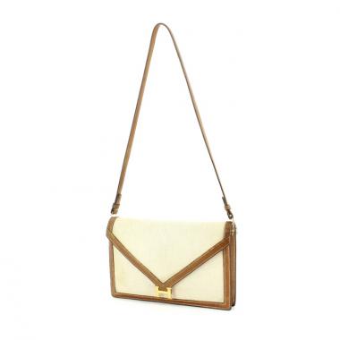Borsa/pochette Hermes Lydie in pelle marrone e tela beige
