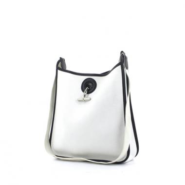 Sac porté épaule Hermès Vespa en cuir togo blanc et jonc noir