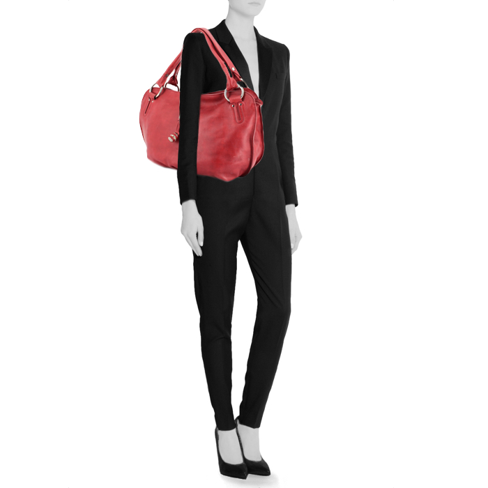 Large model handbag in red leather - Detail D1