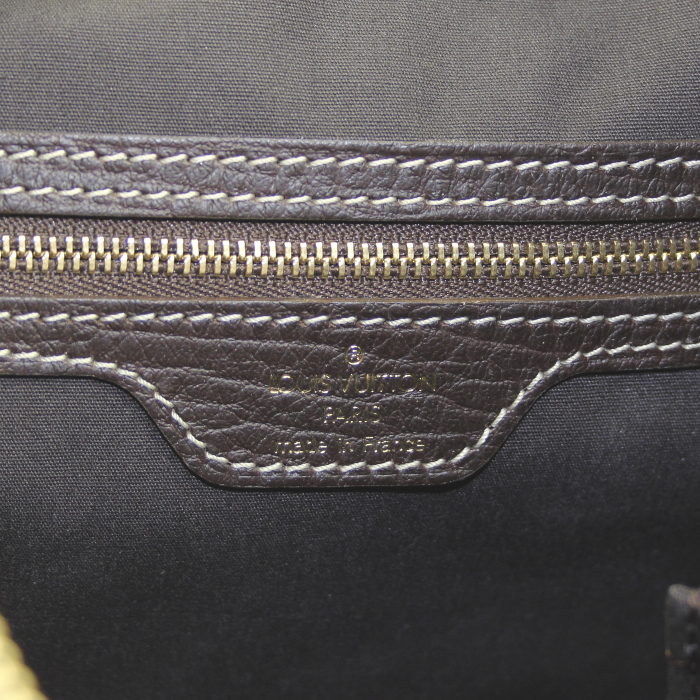 Borsa Louis Vuitton Boulogne in tela di lino e pelle marrone - Detail D4