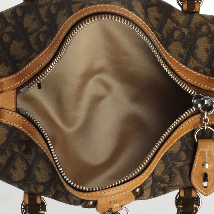 Sac à main en toile monogram marron et cuir naturel - Detail D2
