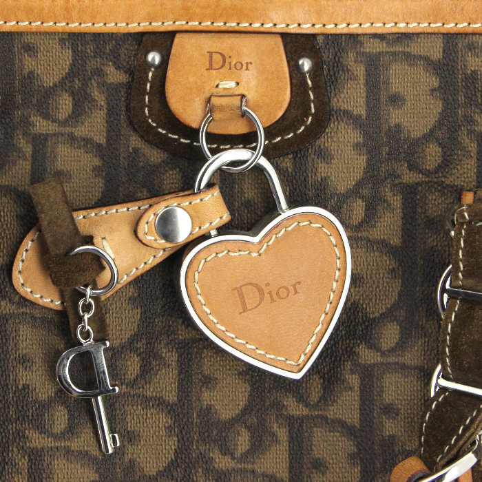 Bolso de mano en lona Monogram marrón y cuero natural - Detail D4