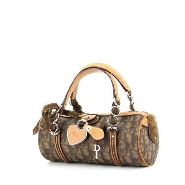 Handbag in brown monogram canvas and natural leather