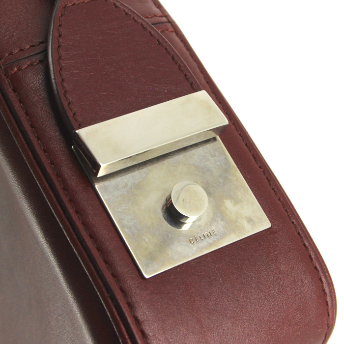 Celine sac à main en cuir box bordeaux - Detail D4
