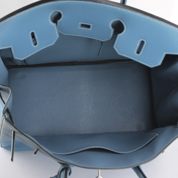 Hermes sac à main Birkin 35 cm en cuir togo bleu - Detail D2
