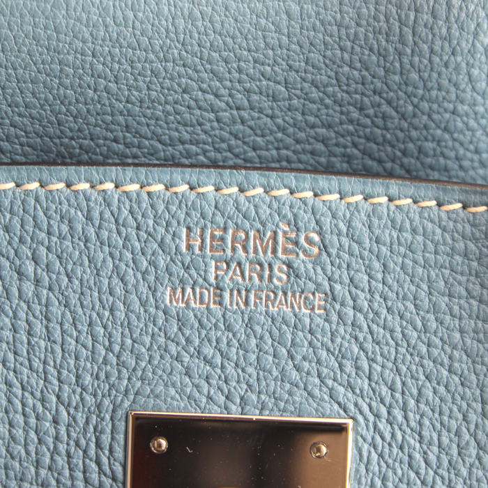 Hermes bolso de mano Birkin 35 cm en cuero togo azul - Detail D3