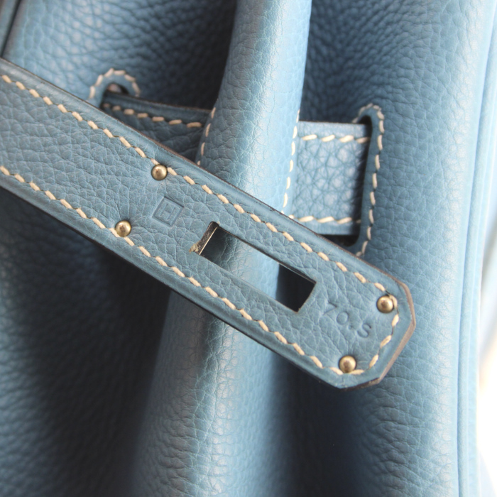 Hermes bolso de mano Birkin 35 cm en cuero togo azul - Detail D4