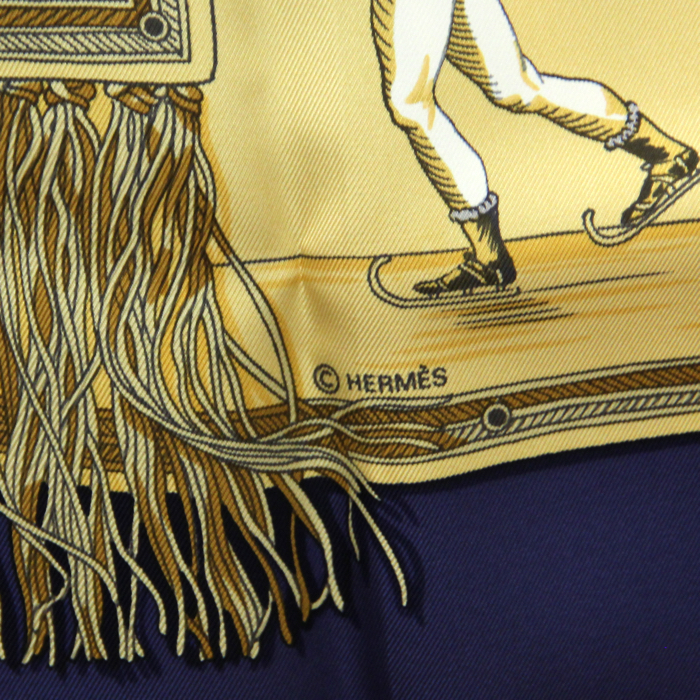 Hermes pañoleta cuadrada Carre Hermes en sarga de seda azul y amarilla - Detail D3