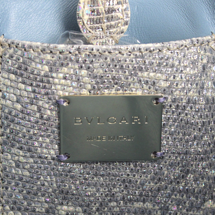 Bulgari Serpenti handbag/clutch in silver python - Detail D4