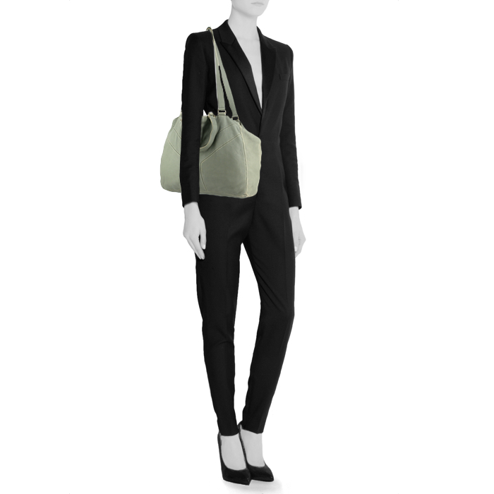 Bolso de mano Yves Saint Laurent en cuero verde agua - Detail D2