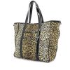 Shopping bag in tela con stampa leopardata e pelle verniciata nera - 00pp thumbnail
