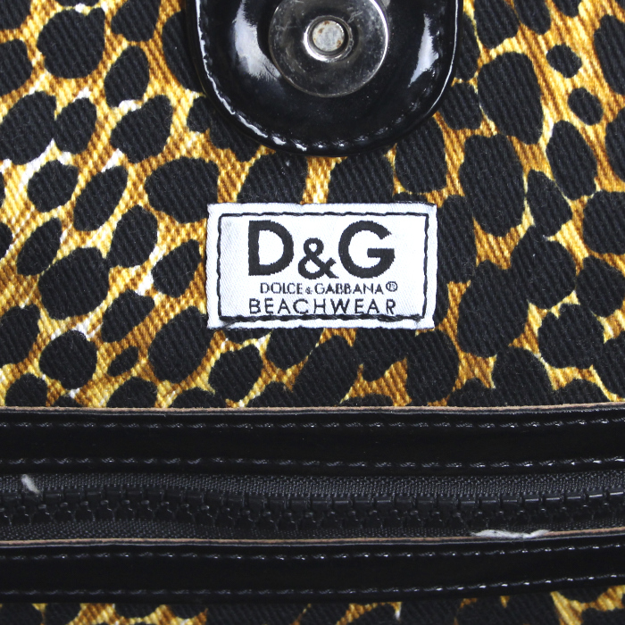 Shopping bag in tela con stampa leopardata e pelle verniciata nera - Detail D3