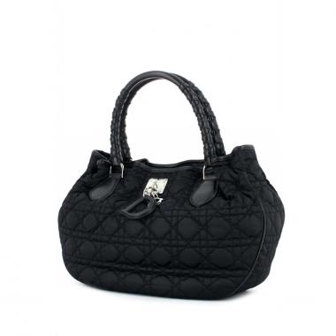 Bolso de mano en lona y cuero negro