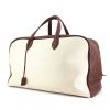 Hermes Victoria travel bag in brown leather and beige canvas - 00pp thumbnail