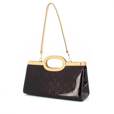 Louis Vuitton sac à main en cuir vernis monogram violet et cuir naturel