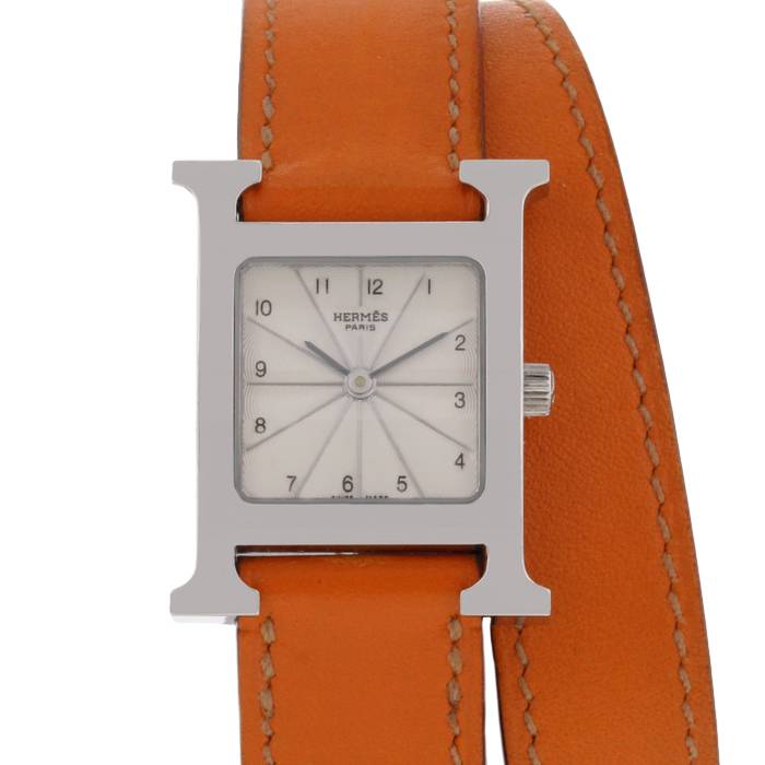 Authentic HERMES H Wristwatch HH1.210 Quartz Stainless Steel Silver Orange Hermes H Watch 11P Diamond Wristwatch HH1.210 Quartz Silver  main image 3