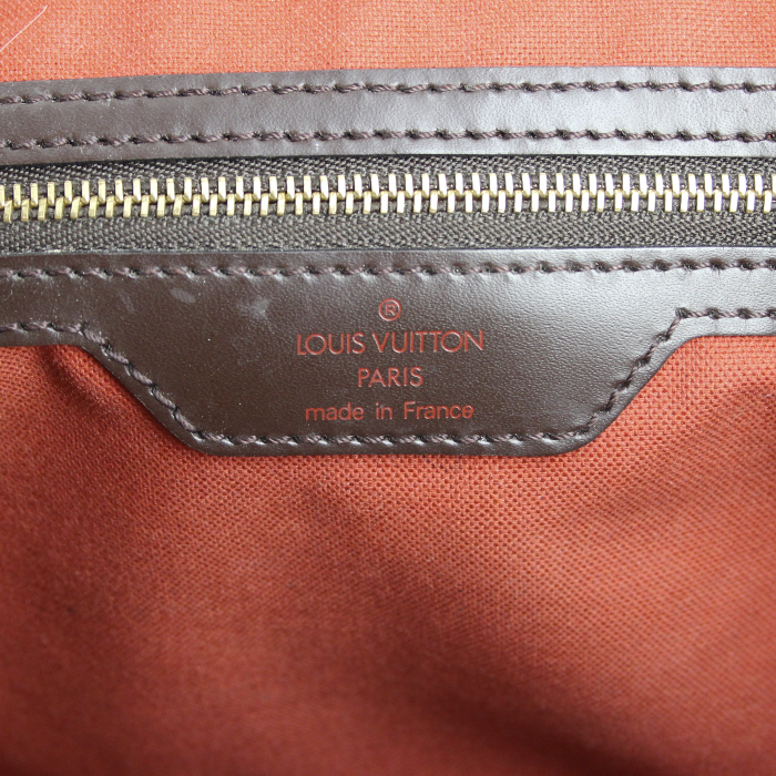Louis Vuitton sac à main en toile damier enduite ébène et cuir marron - Detail D3
