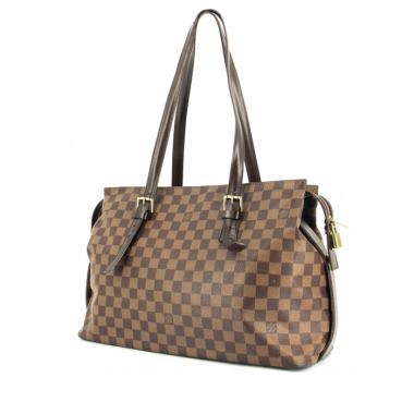 Borsa Louis Vuitton in tela a scacchi ebana e pelle marrone