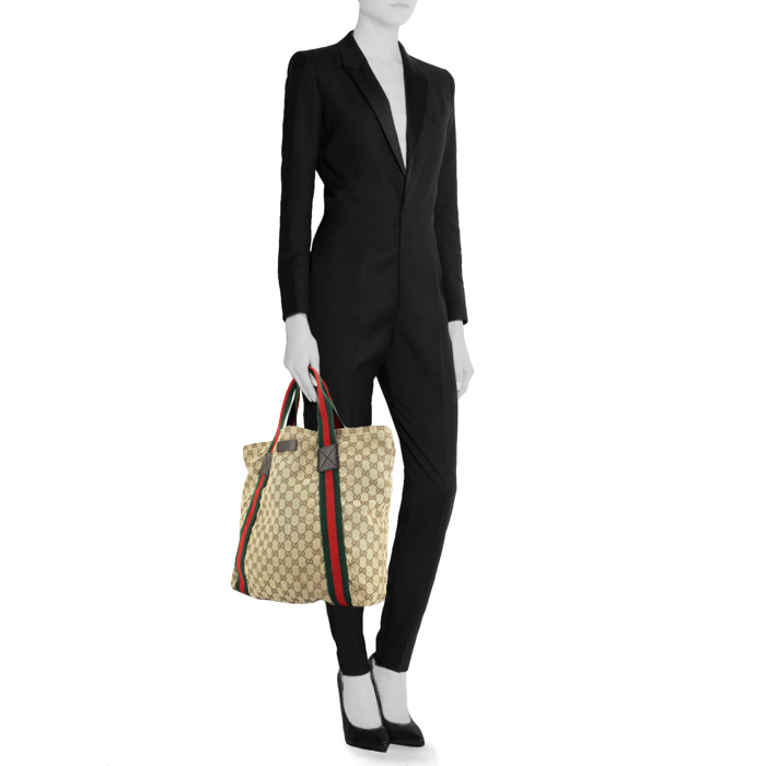 Shopping bag Gucci in tela monogram beige - Detail D1