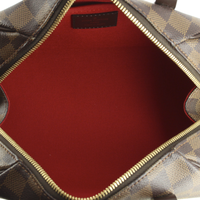 Louis Vuitton small model handbag in ebene damier canvas and brown leather - Detail D2