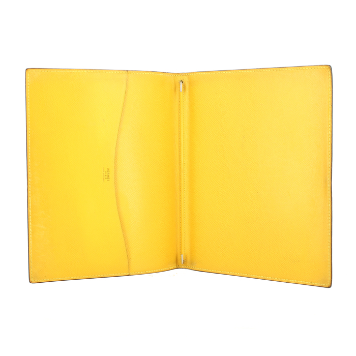 Porte agenda Hermes en cuir epsom bleu et cuir epsom jaune - Detail D1