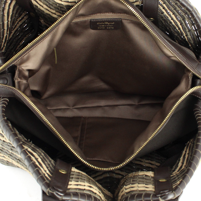 Borsa Salvatore Ferragamo in pelle marrone beige e color talpa - Detail D4