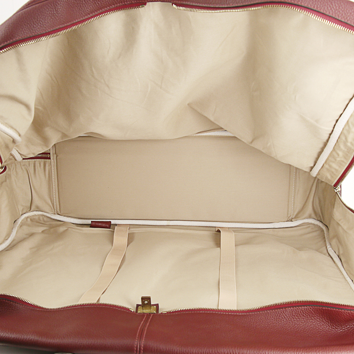 Sac de voyage Hermes Victoria en cuir togo bordeaux - Detail D2