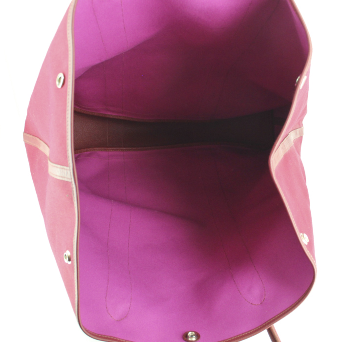 Borsa Hermes Garden modello grande in tela e pelle rosa fucsia - Detail D2