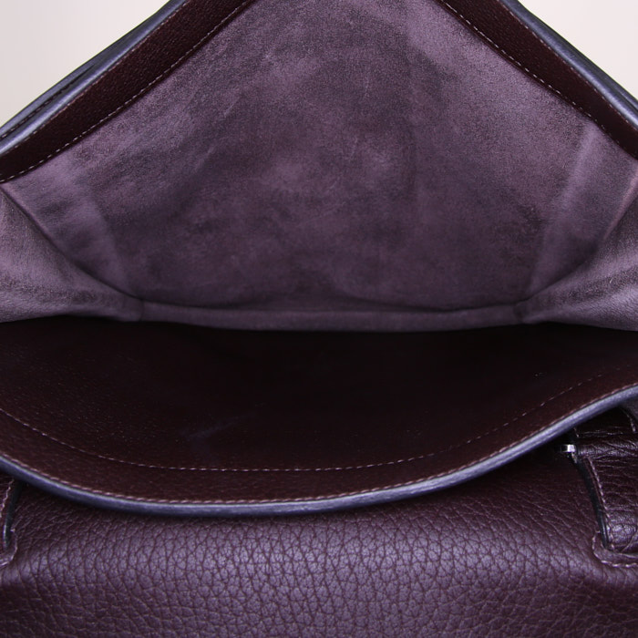 Porta-documentos Hermès Sac à dépêches en lona marrón y cuero marrón - Detail D2