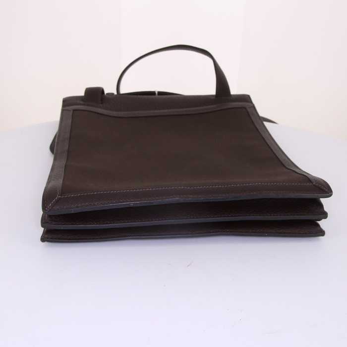 Hermès Sac à dépêches briefcase in brown canvas and brown leather - Detail D4