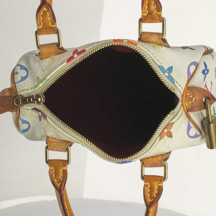 Handbag in white multicolor monogram canvas and natural leather - Detail D2