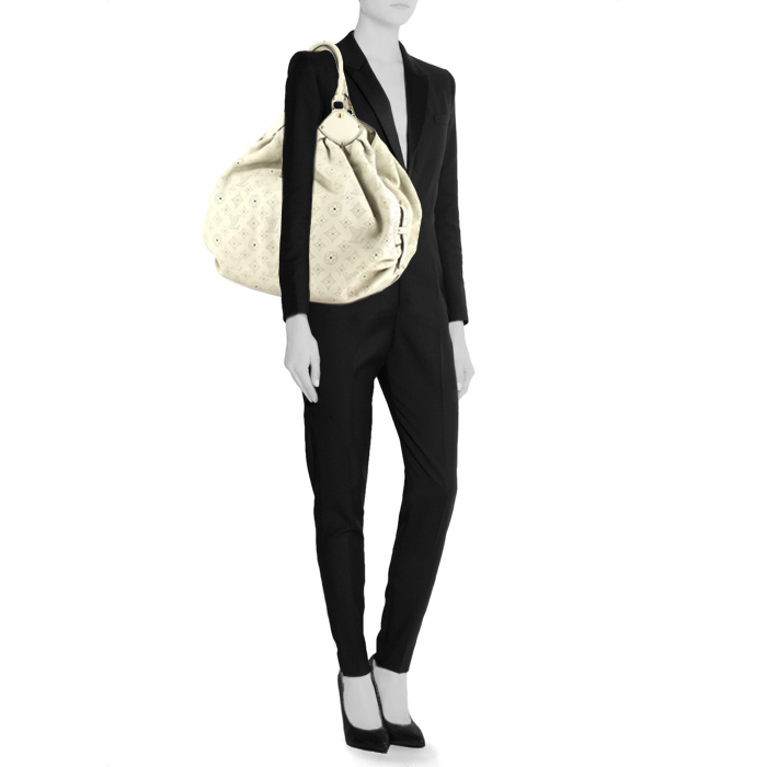 Borsa Louis Vuitton L in pelle Mahina bianca - Detail D1