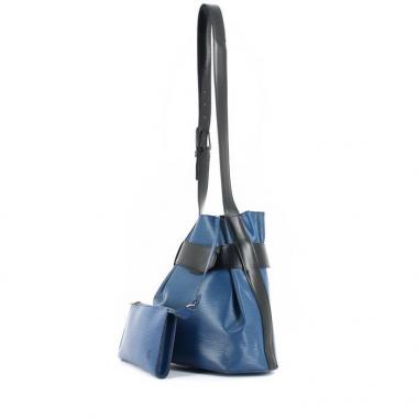 Borsa Louis Vuitton Sac d'épaule in pelle Epi blu e nera