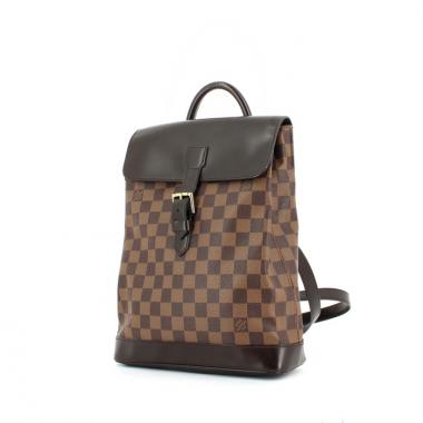 Louis Vuitton mochila en lona a cuadros revestida ébano y cuero marrón