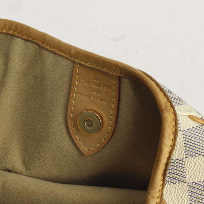 Louis Vuitton Galliera medium model handbag in azur damier canvas and natural leather - Detail D3