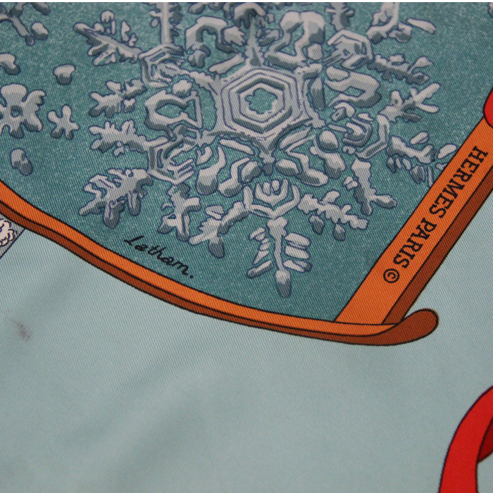 Hermes carré scarf in light blue, red and green twill silk - Detail D2