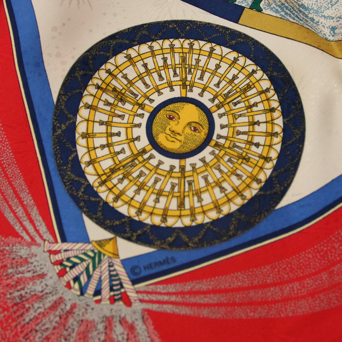 Hermes Carre Hermes scarf in red and white twill silk - Detail D5
