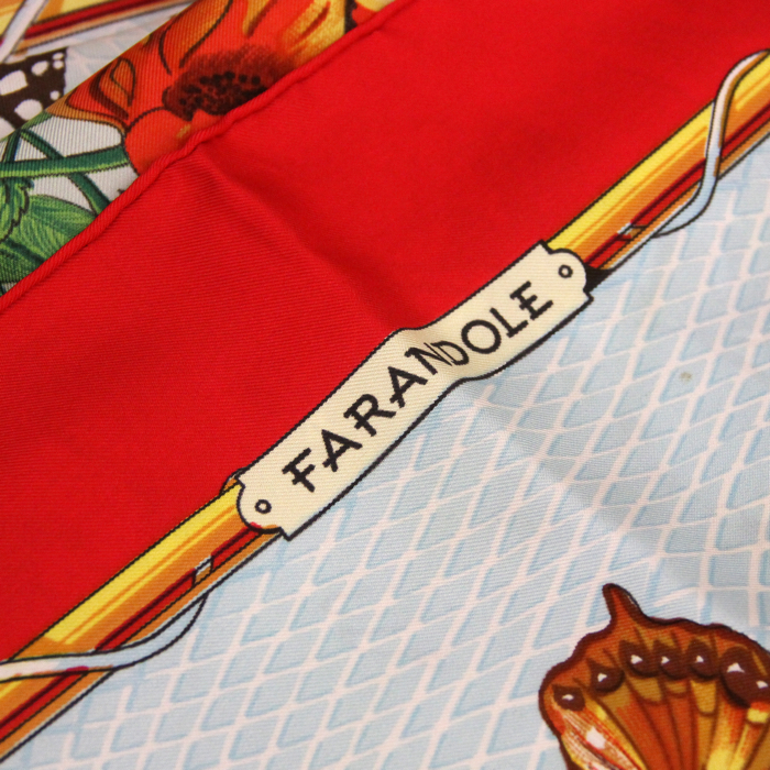 Foulard quadrato Carre Hermes in seta multicolore rossa e bianca - Detail D1