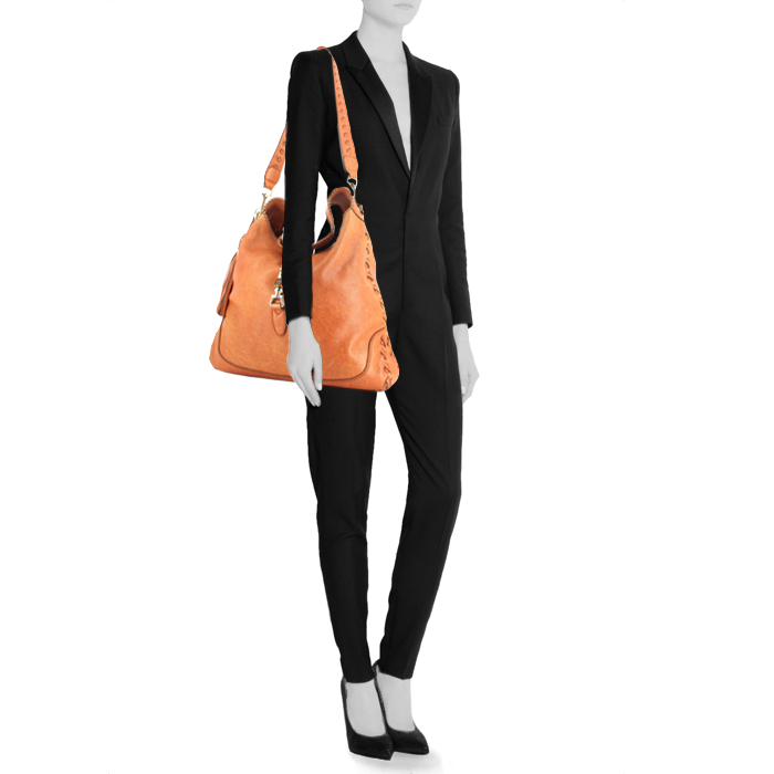 Gucci Jackie handbag in orange leather - Detail D1