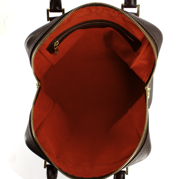 Handbag in ebene damier canvas and brown leather - Detail D2