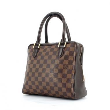 Sac à main en toile damier enduite ébène et cuir marron
