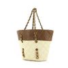 Shopping bag Chanel in tela beige e pelle trapuntata marrone - 00pp thumbnail